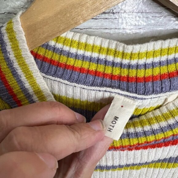 Anthropologie moth striped crop top white yellow size medium - Picture 4 of 8
